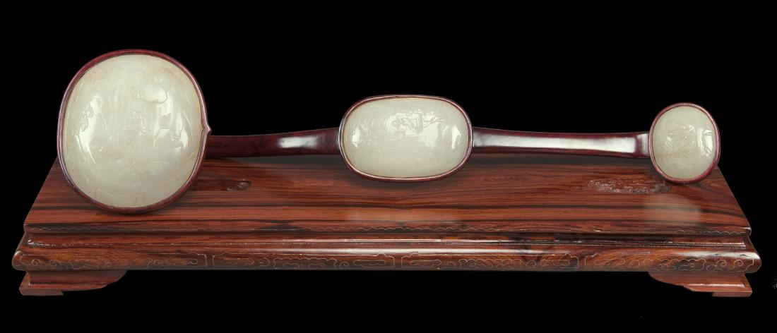 Qing Dynasty-A White Jade-Mounted Wood Ruyi Scepter (1 of 6)