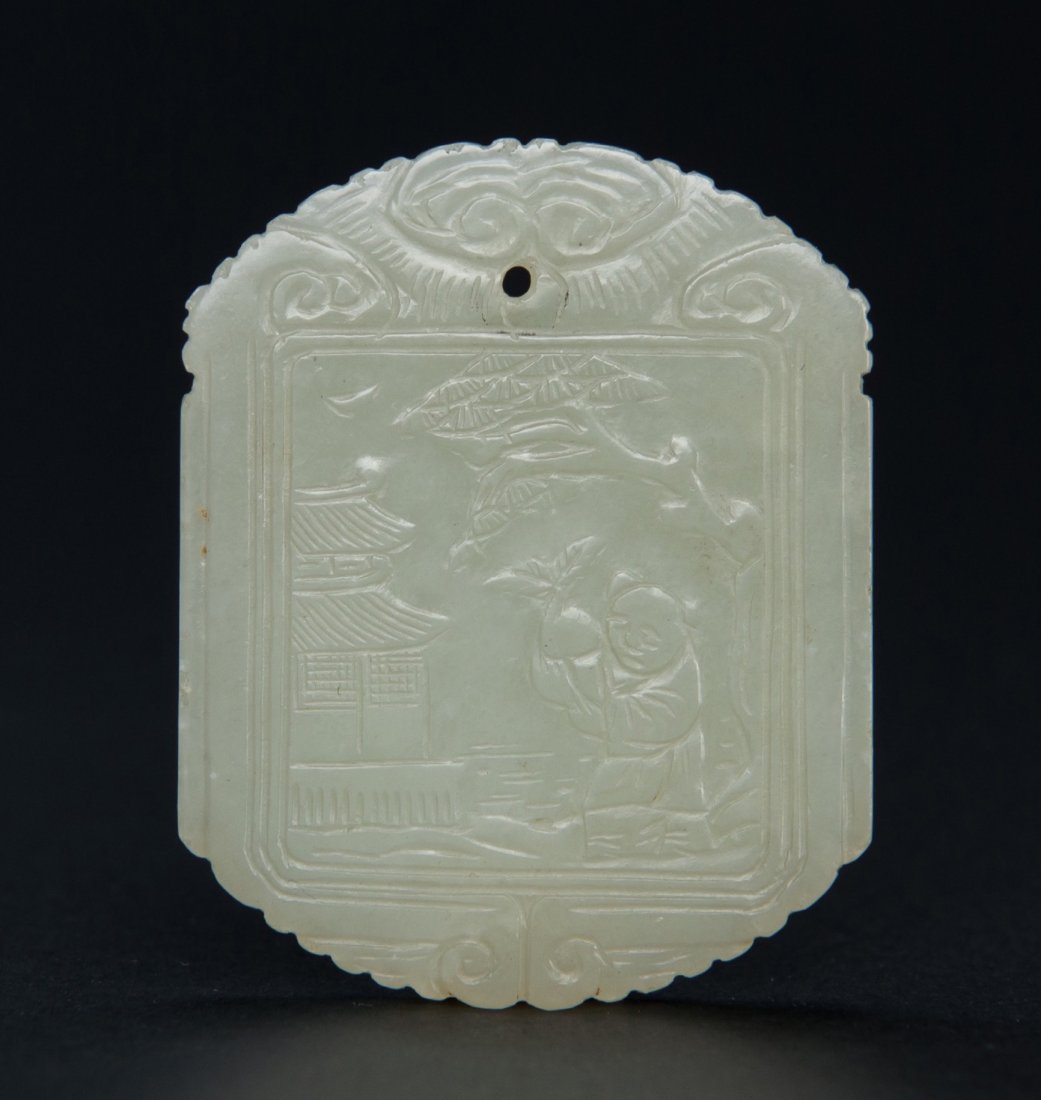 Qing-A White Jade Carved Figure And Poetry Pendant (1 of 6)