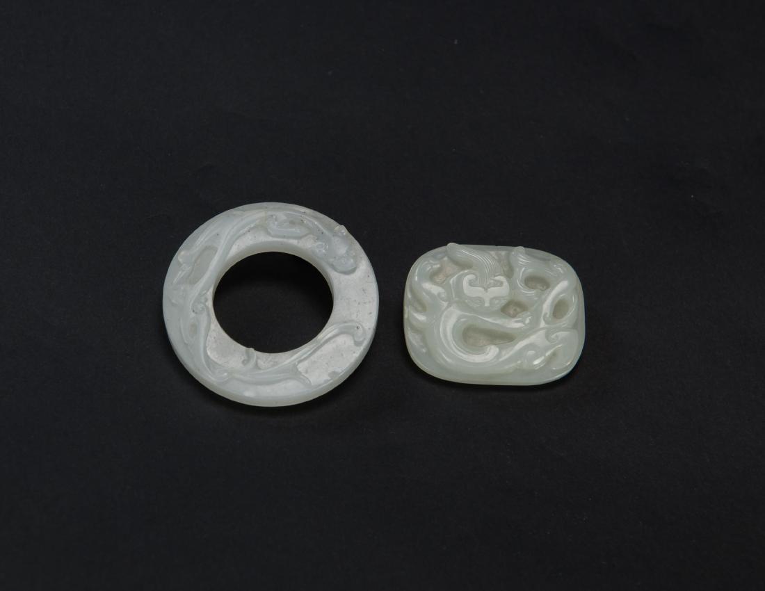 Qing-Two Pieces Of White Jade Carved Chilung (1 of 4)
