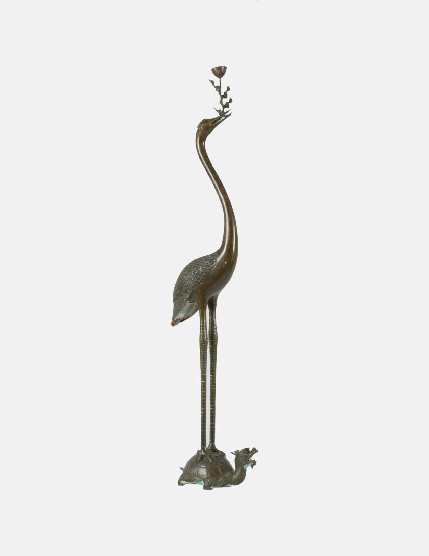 Qing-A Bronze Crane and Dragon Turtle Candlestick (1 of 6)