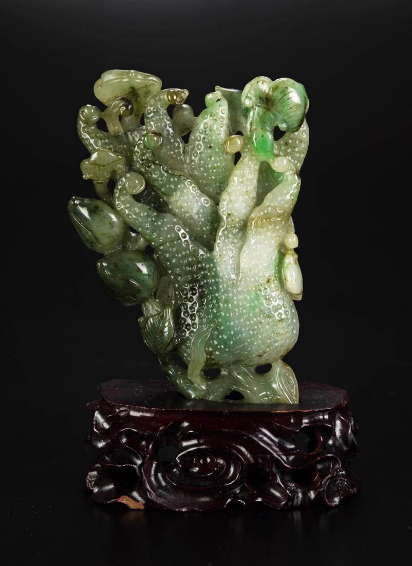 A Jade Carved Flower and Lanzi Statues(wood stand) (1 of 8)