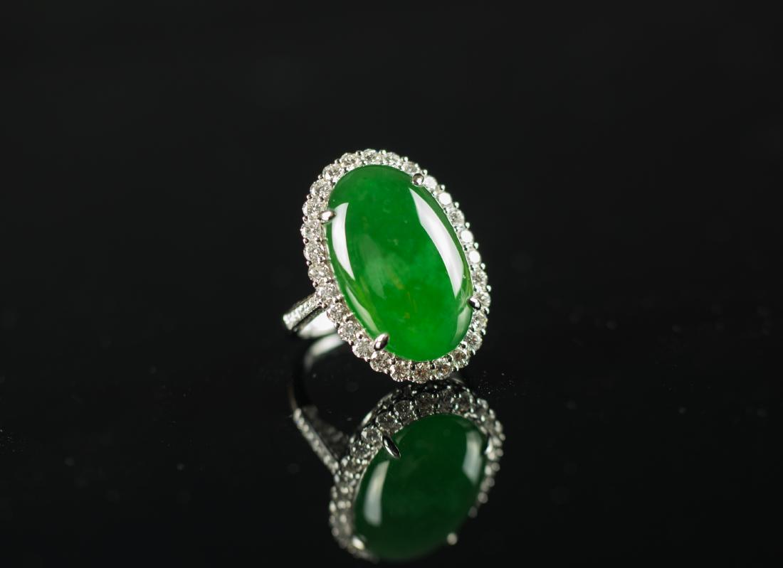 Large Imperial green Jadeite Jade diamond ring (1 of 4)