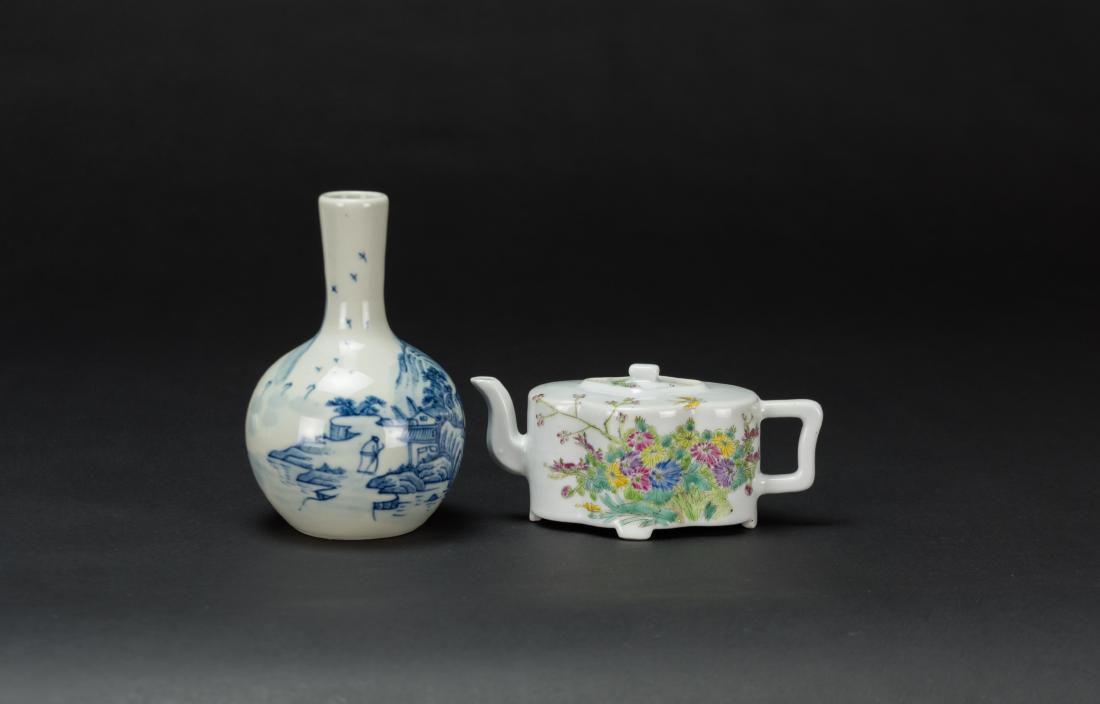 Republic-A Famille-Glaze Tea Pot And Small Blue And (1 of 8)
