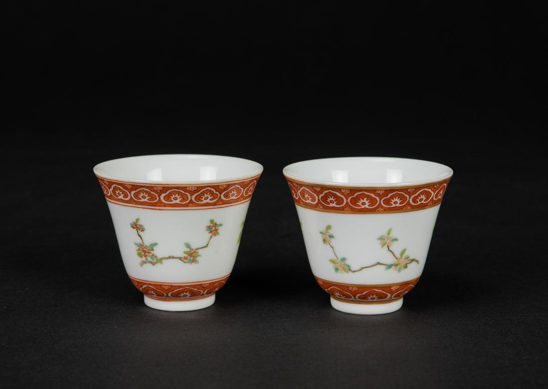 Qing Xuantong - A Pair Of Doucai â€˜Flowersâ€™ Cups (1 of 6)