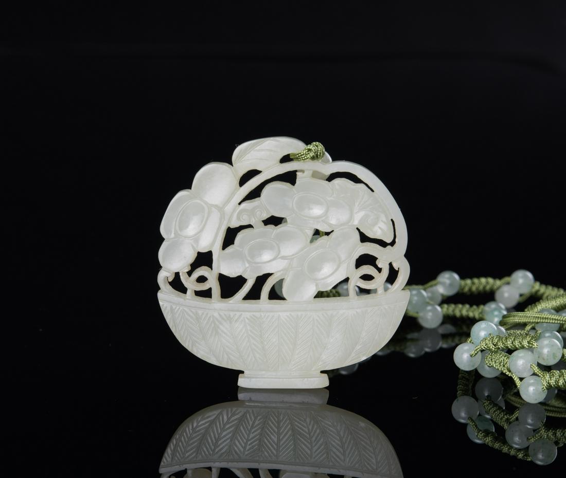 Qing- A White Jade Carved â€˜Flower In Basketâ€™ (1 of 4)