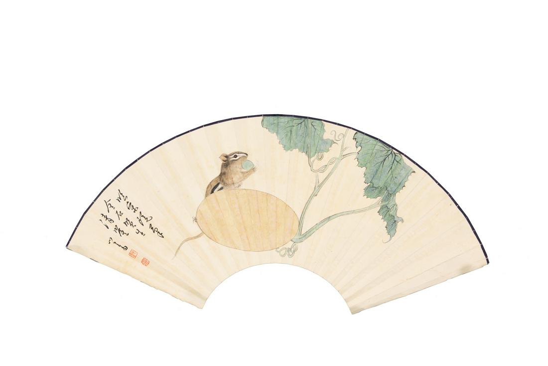 Pu Ru (1896-1963) Fan Painting: Pu Ru (1896-1963) Fan PaintingInk And Color On Paper, Fan Painting, Signed And Seals溥儒 (1896-1963）扇面：設色紙本款識：&