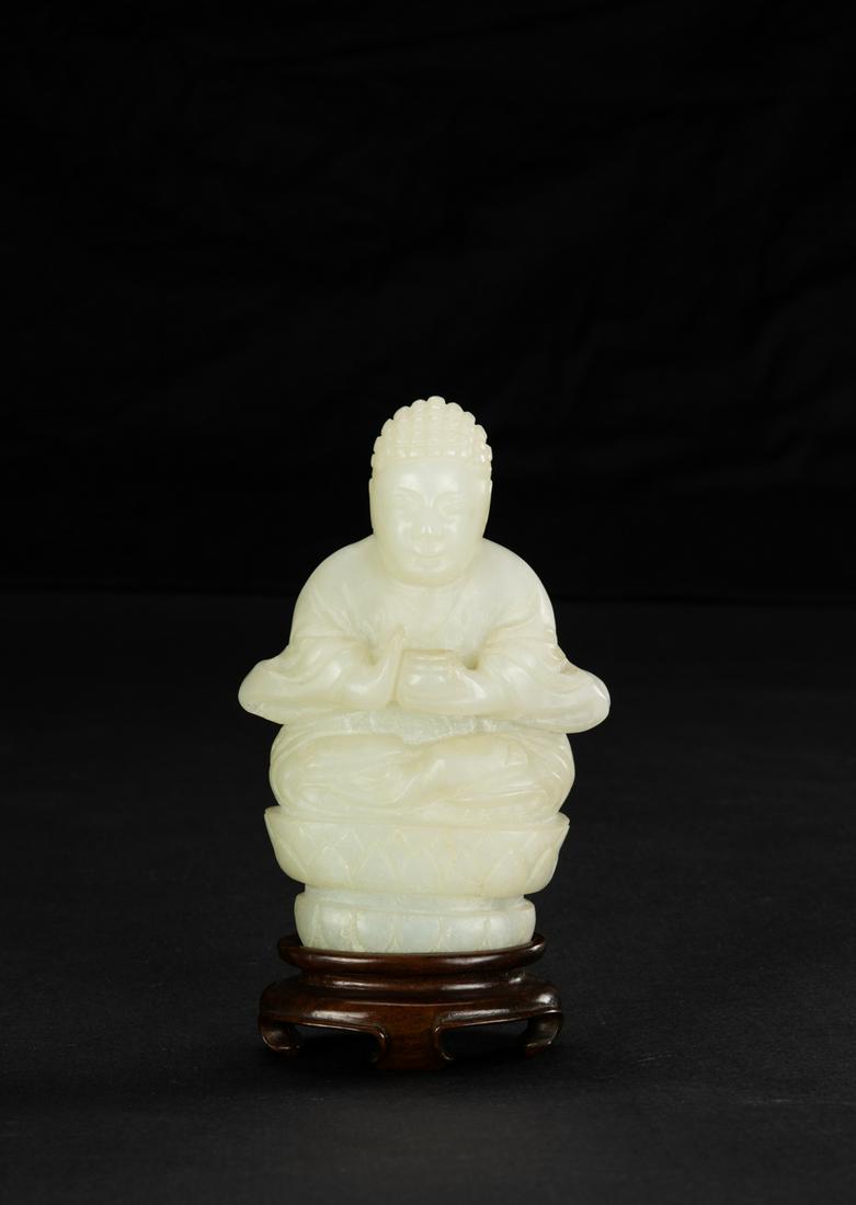 A White Jade Carved Censer Buddha Statue, With Woodstand (1 of 7)