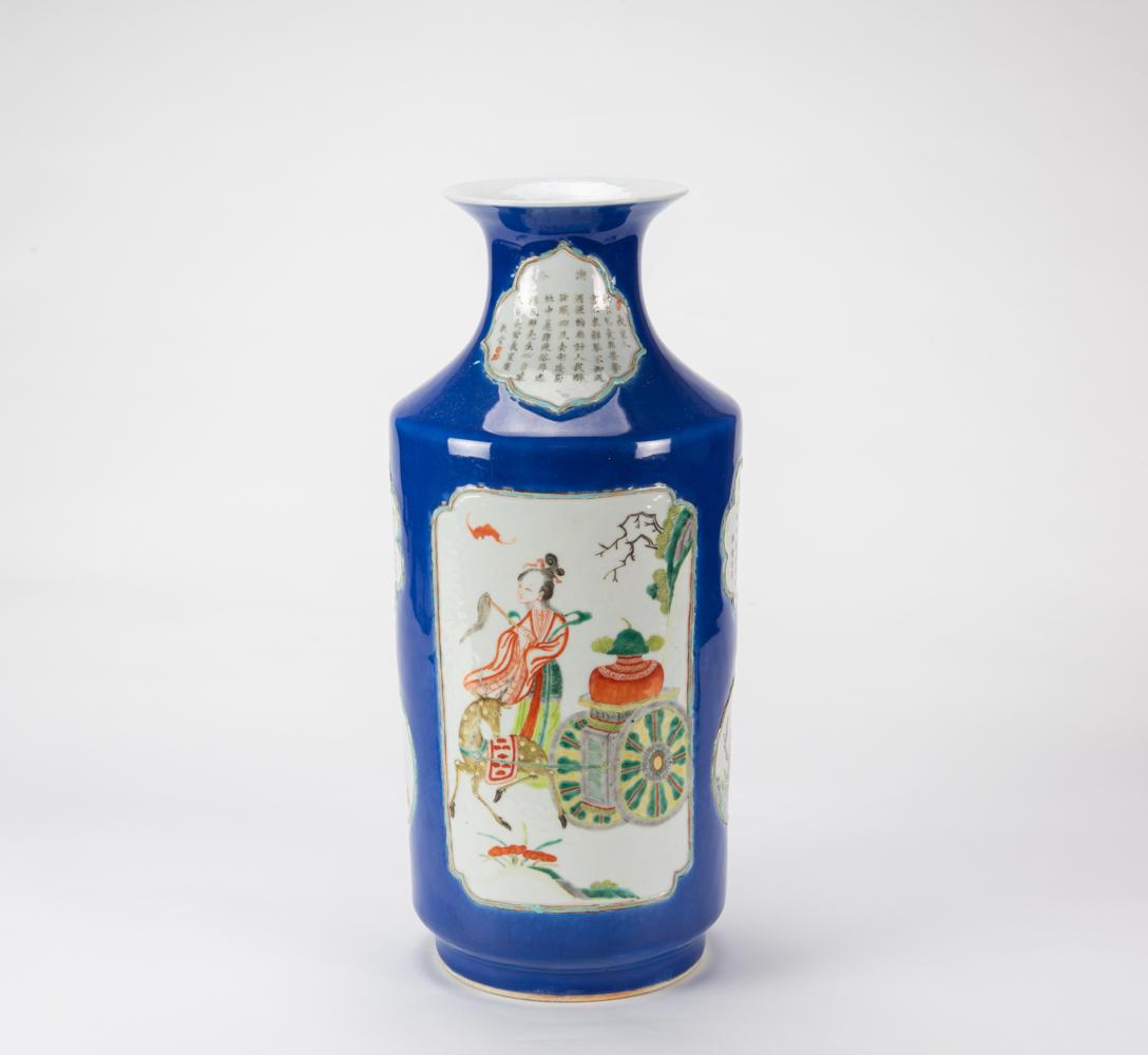 Daoguang-A Blue Ground Famille-Glazed â€˜Figureâ€™ Rouleau Vase (1 of 6)