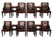 Qing - A Set Of Mahogany Marble - Inlaid Armchairs And Stands