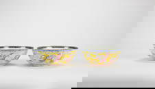 A Pair Of Painted Enamel Yellow - Ground ‘Five Dragons And Five Bats’ Bowls