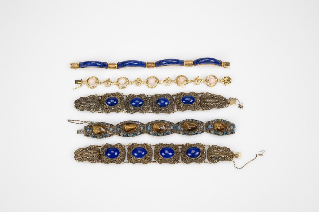 A Group Of Five Chinese Silver Bracelet Insert Gems (Republic Period) (1 of 8)