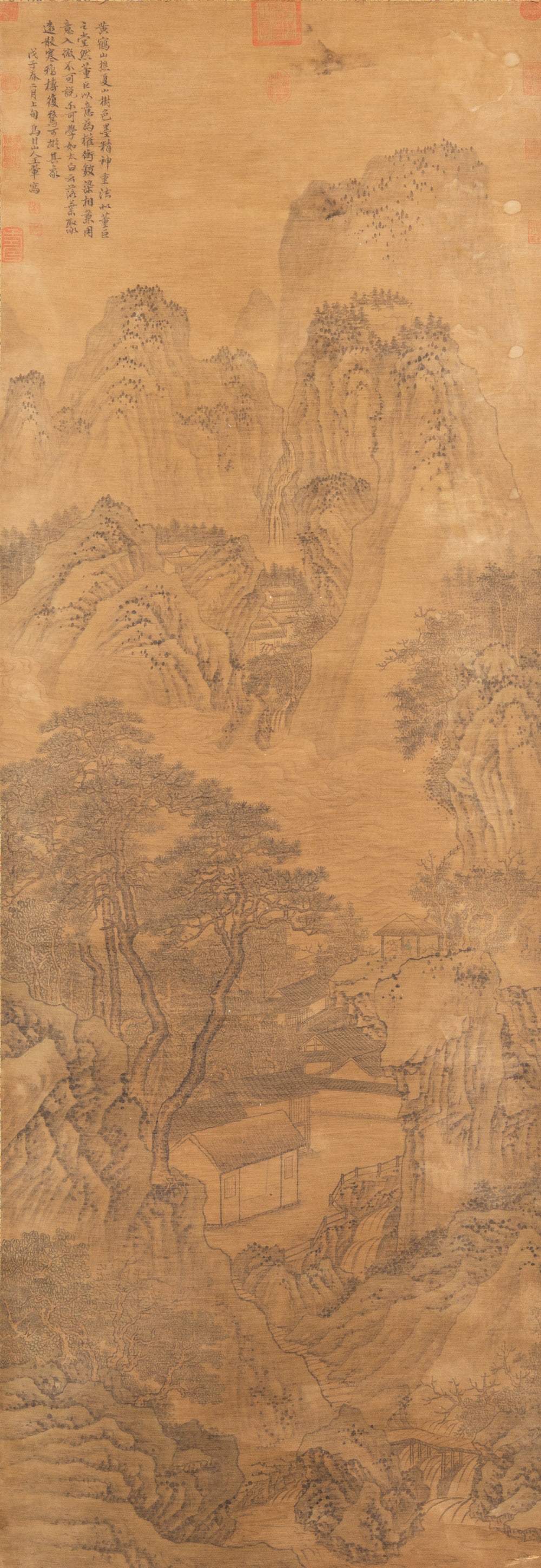 Attributed: Wang Hui (1632-1717): Attributed: Wang Hui (1632-1717) Ink And Color On Silk, Hanging Scroll, Signed And Seals with Many Imperial Seals 187 X 65 cm 約 11 平尺 傳 - 王翬（1632-1717&