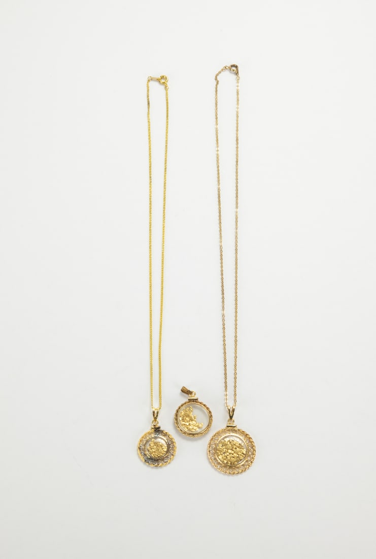 Three 24k Gold Nuggets Pendants With One 14k Gold Necklace (1 of 7)