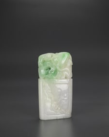 A Jadeite Carved ‘Monkey And Peach’ Seal.