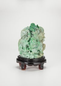 A Natural Jadeite Carved ‘Dragon’ Statue With Woodstand