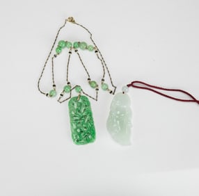 Two Jadeite Pendants and Jadeite Beads Chain.