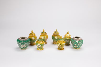 A Group Of Eight Famille Glazed Small Jars (8 Pcs)