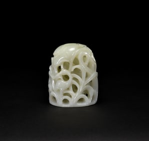 A White Jade Carved ‘Deer, Egret, Lotus’, Late Qing