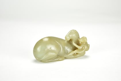Celadon White Jade Carved ‘Horse with Monkey’, Qing Dynesty