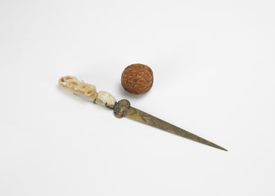 A Letter Cutter And A Walnut Carved ‘Figures’ (2 Pcs).