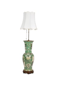 Large Chinese Famille Verte Floor Vase Converted To Lamplate, 19th Century