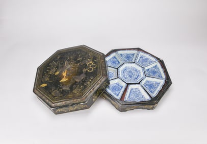 A Black Lacquer-Gilt Octagonal Cover Box.