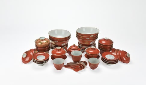 A Group Of Gilt-Red Glaze Tea Set(59 Pcs)