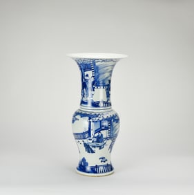 A Blue And White ‘ Figures And Landscape’ Vase.
