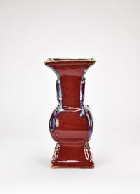 Qing Dynasty, A Flambe Glazed Square-Form Vase.