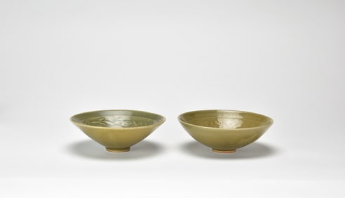 Pair of Carved Yaozhou Celadon Bowls