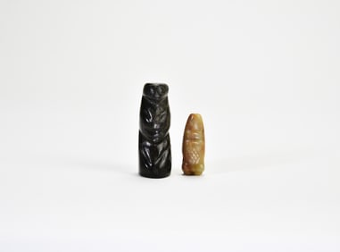 Hongshan Culture(c.4700-2900 BC), Two Archaistic Carving -Jade Bird And A Black Stone Figure(2 Pcs)