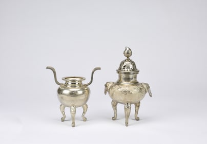 Two Chinese Silver Tripod Vessels, Republic Period
