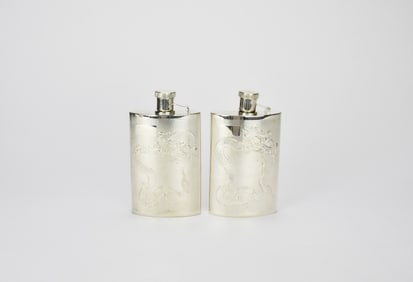 Pair Of Chinese Export Silver Hip Flasks, Late Qing Dynasty To Republic Period