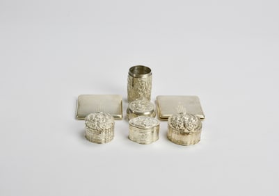A Group of Nine Silver Rouge Boxes(7 Pcs), Late Qing/Republic