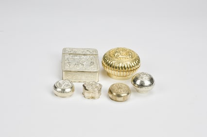 A Group of Six Silver Rouge Boxes(6 Pcs), Late Qing
