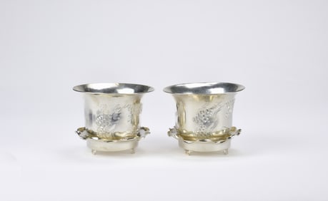 A Pair Of Chinese Silver Cachepot And Stand, Late Qing / Republic Period
