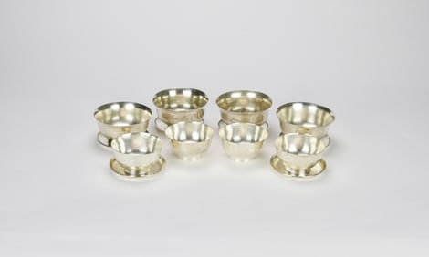 Set of Silver Tea Bowls and Saucers with Engraved Decoration (14 Pcs), Late Qing/ Republic