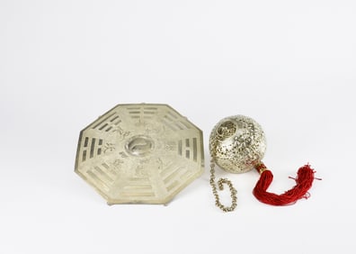 A Silver Filigree Pomander and a Silver Bagua Plaque, Late Qing to Republic