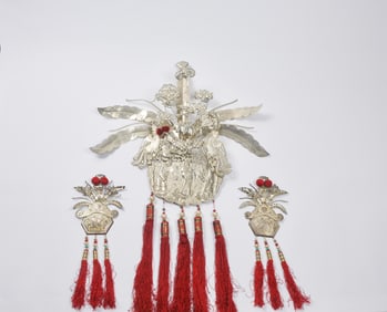 A Group Of Three Silver Decorative Hanging Item for Birthday (3 Pcs)Late Qing