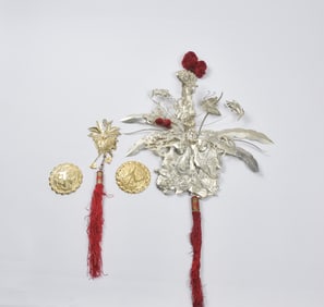Large Chinese Silver Festival Headdress Ornament(4 Pcs), Early to Mid-20th Century