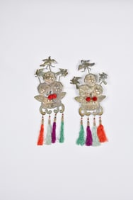 A Pair of Chinese Silver Festival Ornaments, Late Qing /Republic
