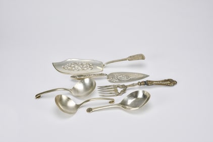 Collection of Asian Silver Tableware and Serving Utensils (6 Pcs)