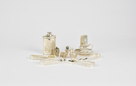 A Varied Group Of Late 19th To Early 20th Century Chinese Export Silver Tableware And Desk