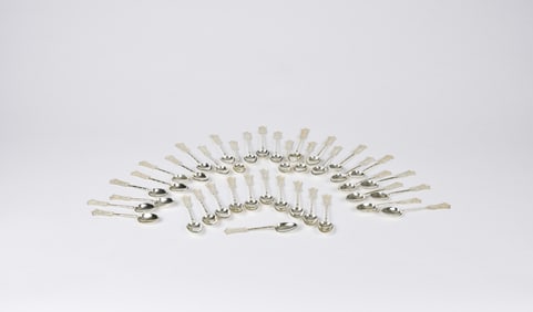 A Thirty Eight Children Size Silver Spoons (39 Pcs), Late Qing/Republic