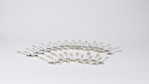 Set of Silver Teaspoons with Inscribed Handles(41 pcs), Late Qing/Republic