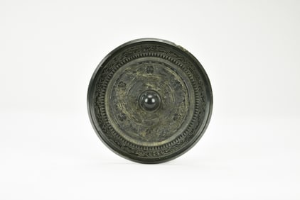 Chinese Bronze Mirror with Deities and Beasts.