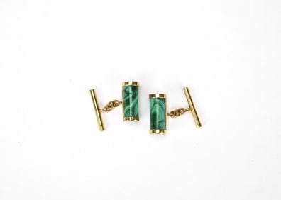 A Pair of 18k Gold-Mounted Malaxhite Cuff-Links