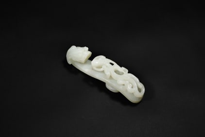 A Superb White Jade Belt Hook Carved with Chilong, Qianlong Period, Qing Dynasty (Mid-18th Century)