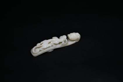 A Fine Jadeite Belt Hook with Chilong and Taotie Motif, Qing Dynasty, 18th–19th Century
