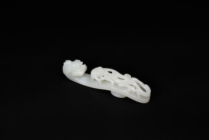 A Fine White Jade Belt Hook with Chilong Design, Qing Dynasty, 18th–19th Century